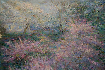 Oil painting House in the summer forest Elvira Titarenko