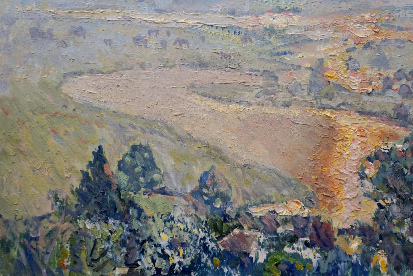 Oil painting Landscape with sunset on a field Unknown artist