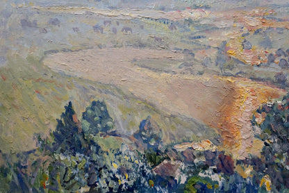 Oil painting Landscape with sunset on a field Unknown artist