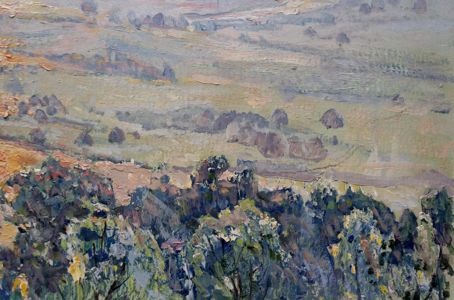 Oil painting Landscape with sunset on a field Unknown artist