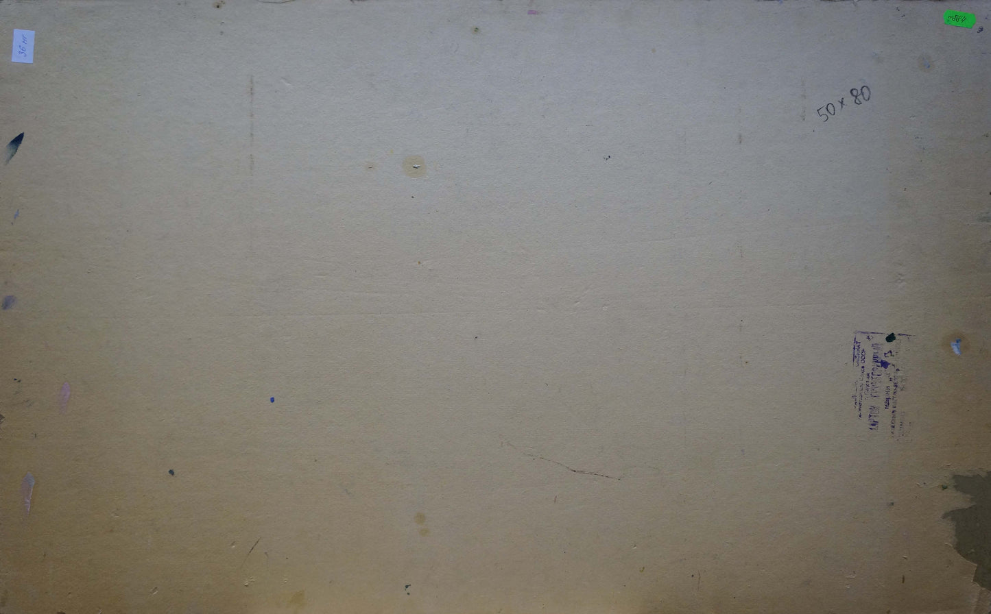 Oil painting Landscape with sunset on a field Unknown artist