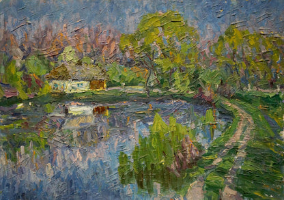 Oil painting Landscape of a house by the lake Dupliy Sergey Alexandrovich