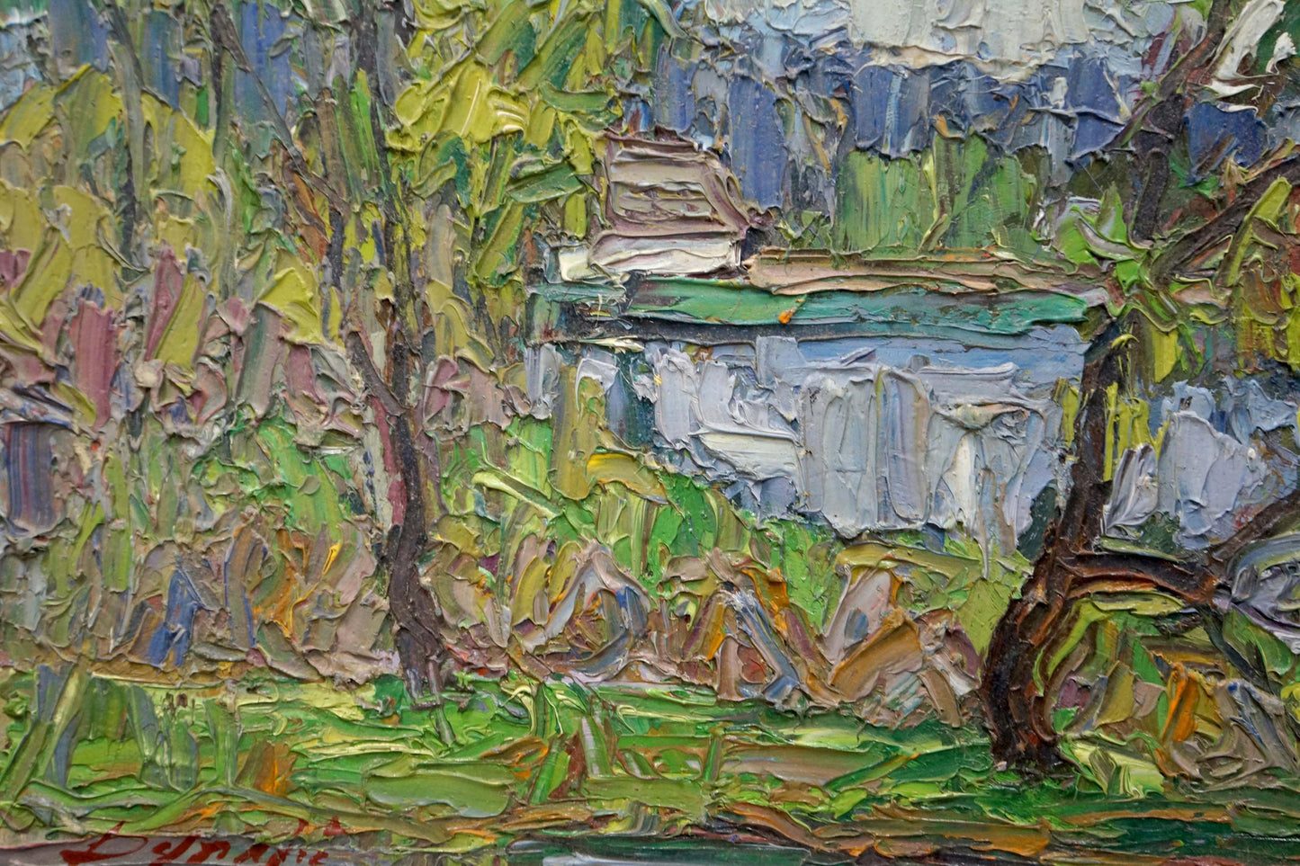 Abstract oil painting House by the shore Dupliy Sergey Alexandrovich