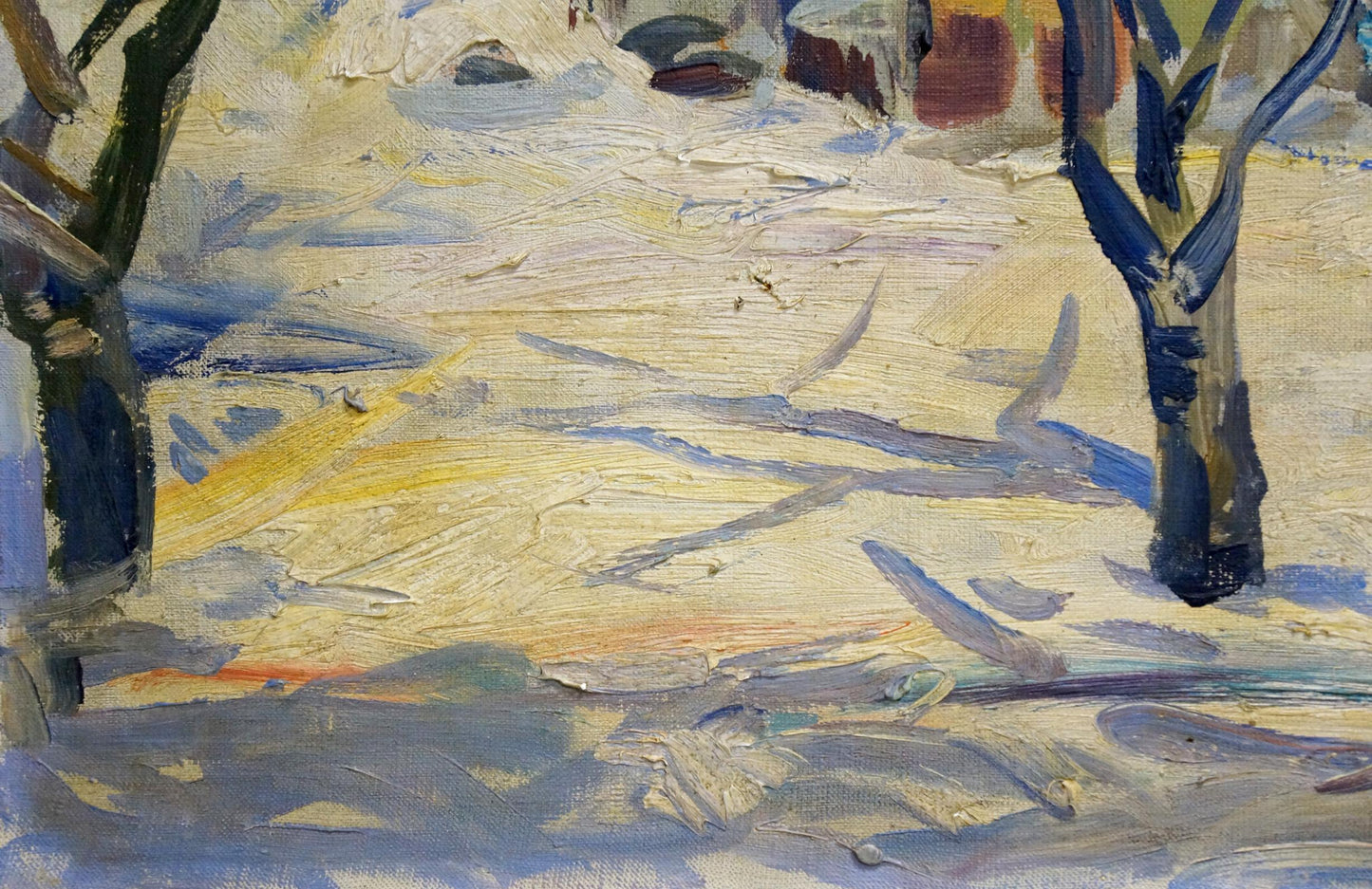 Oil painting Winter town landscape