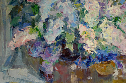 Oil painting A basket of flowers Vera Dovgalevskaya