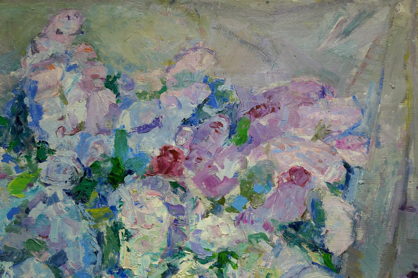 Oil painting A basket of flowers Vera Dovgalevskaya