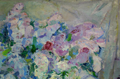 Oil painting A basket of flowers Vera Dovgalevskaya