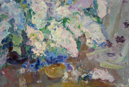 Oil painting A basket of flowers Vera Dovgalevskaya