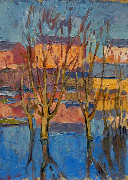 Oil painting Night cityscape Kiyansky Yuri Mikhailovich