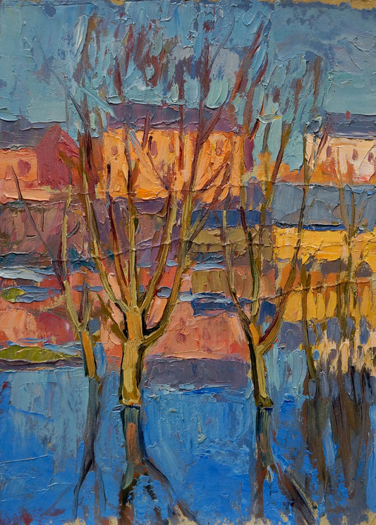 Oil painting Night cityscape Kiyansky Yuri Mikhailovich