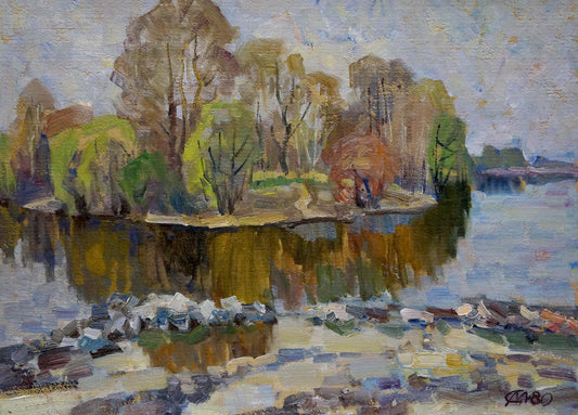 Oil painting Forest near the river Unknown artist