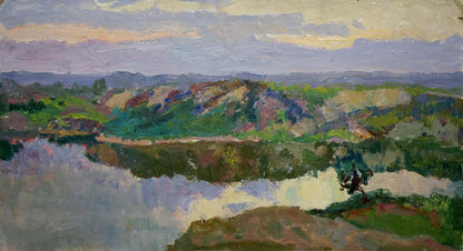 Oil painting Sunset by the river Kalatsyuk Yakov Alekseevich