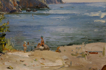 Oil painting Girls near the shore Zatsepina Zinaida Ilyinichna