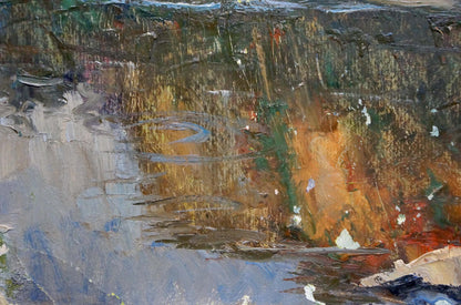 At the edge of the precipice, depicted in oil painting