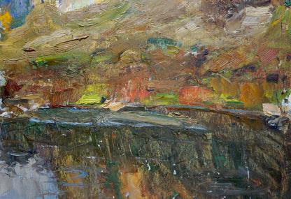 Oil artwork portraying a scene at the cliff's edge