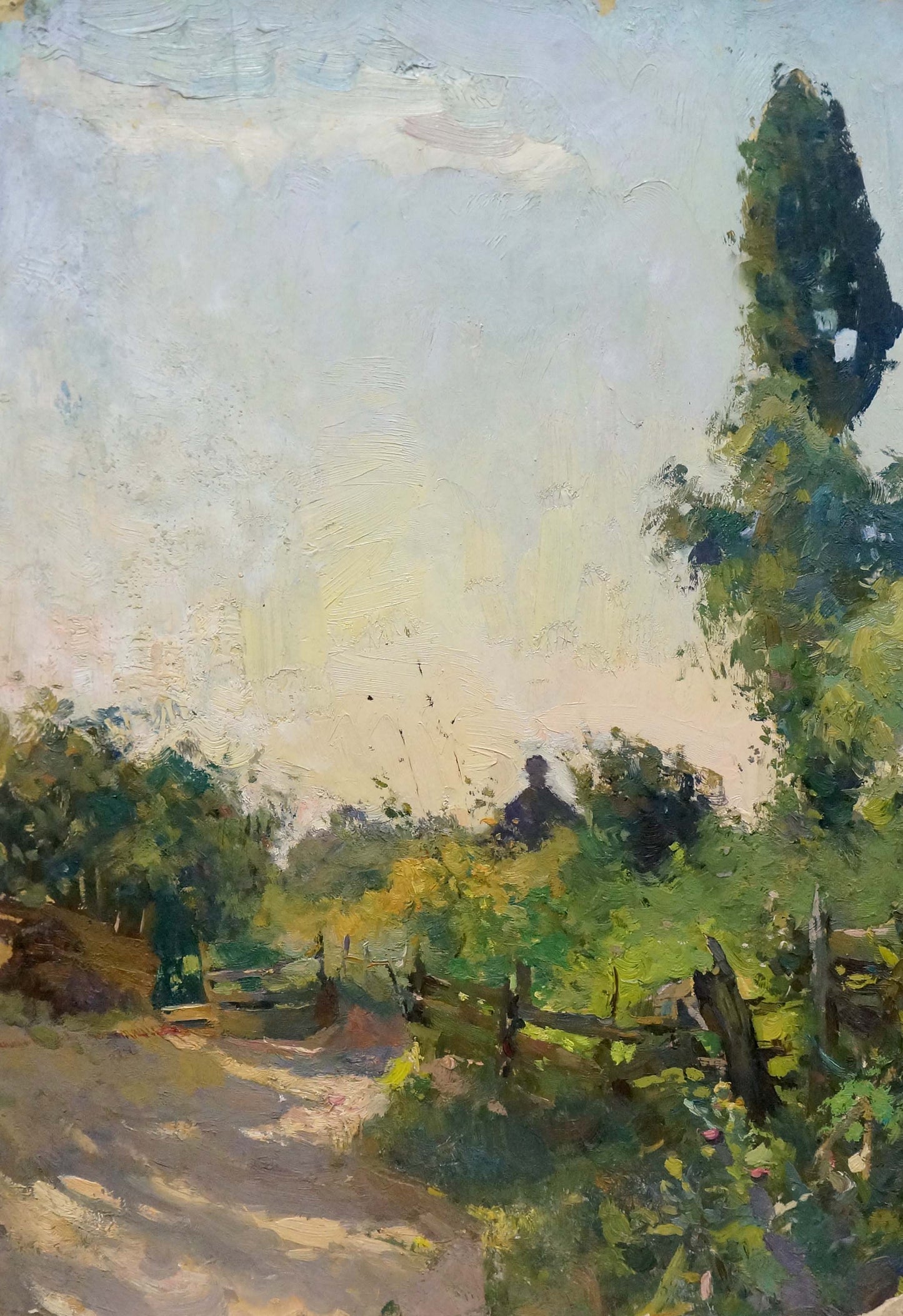 Oil painting With a landscape on a garden