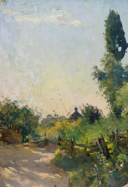 Oil painting With a landscape on a garden