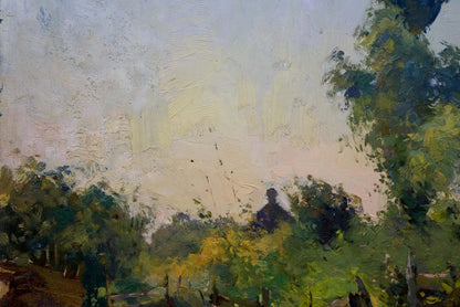 Oil painting With a landscape on a garden