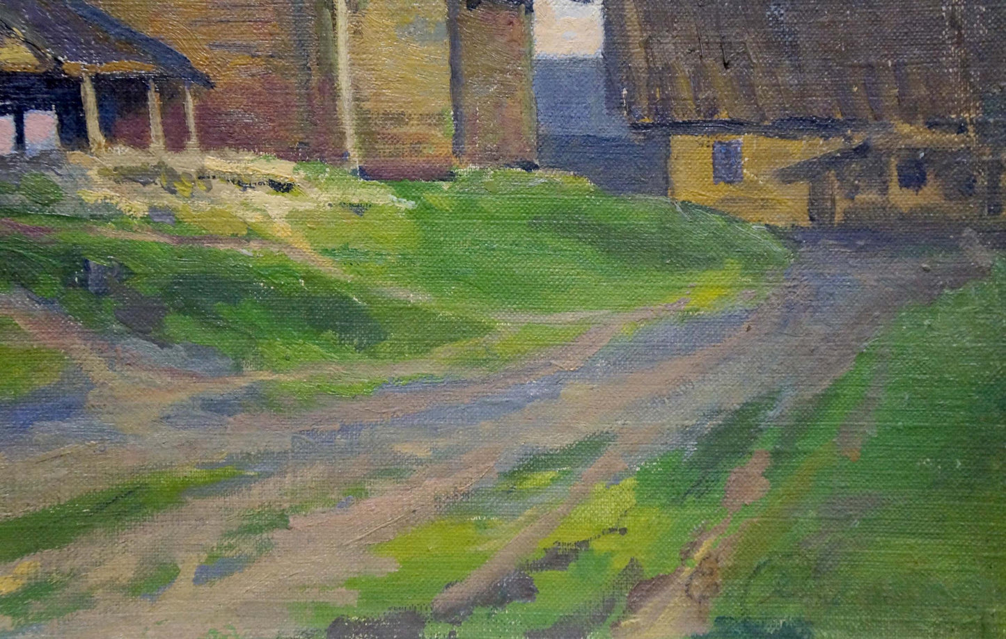 Oil painting Green streets in the village Unknown artist