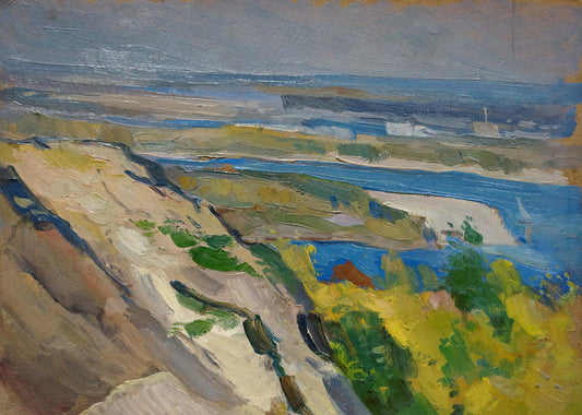 Oil painting Cloudy day in a river landscape Nikolay Buryachok