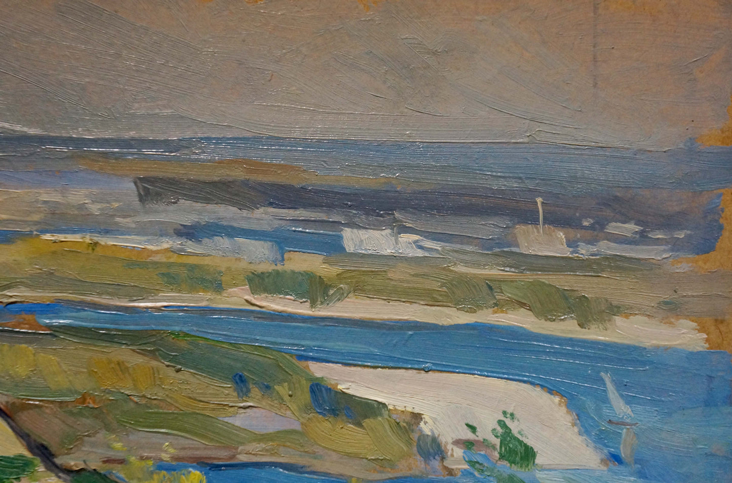 Oil painting Cloudy day in a river landscape Nikolay Buryachok