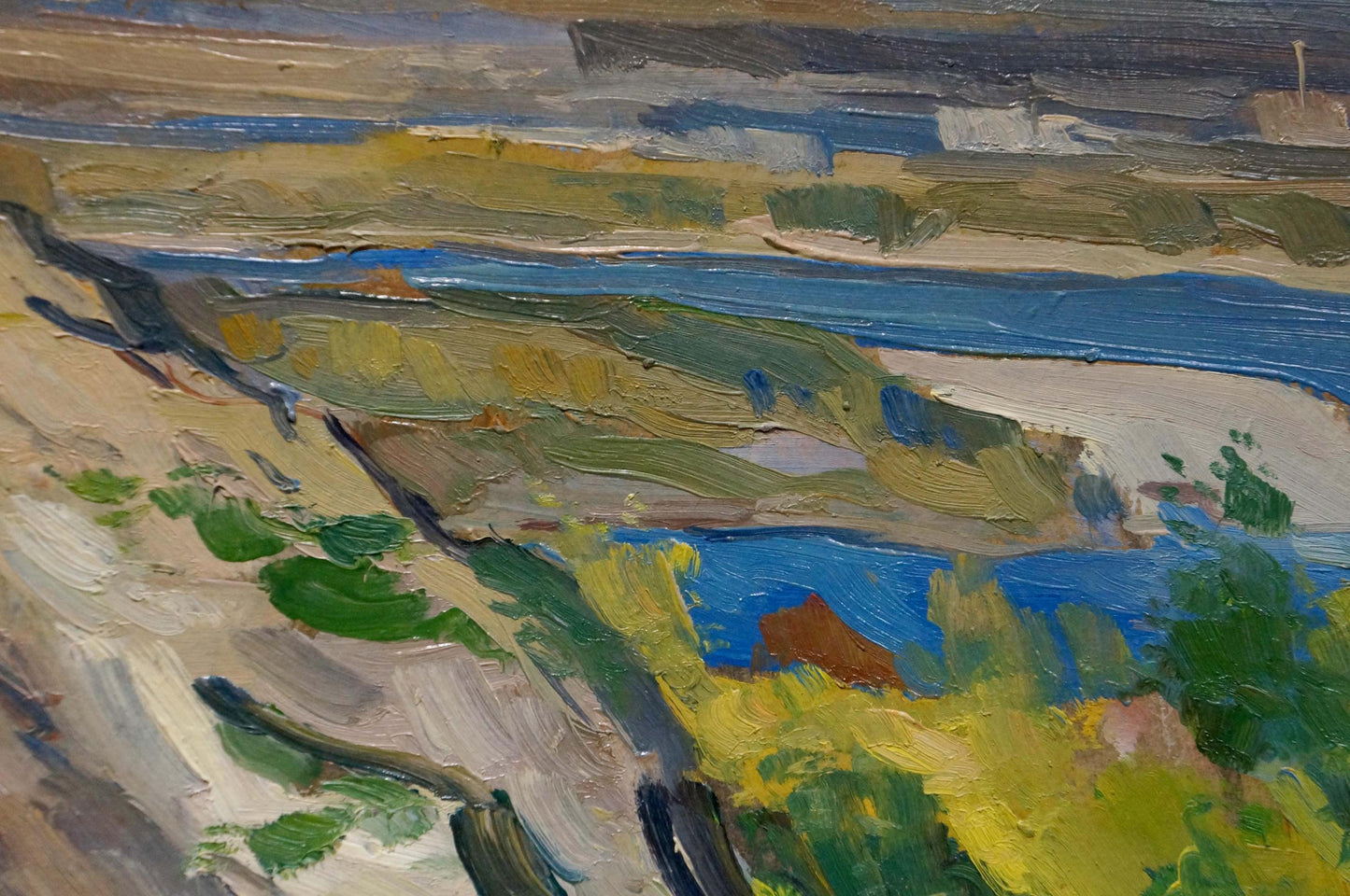 Oil painting Cloudy day in a river landscape Nikolay Buryachok