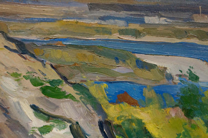 Oil painting Cloudy day in a river landscape Nikolay Buryachok