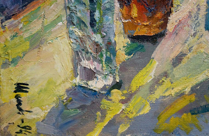 Oil painting Flowers in the yard Aleksandr Maksovich Shilov