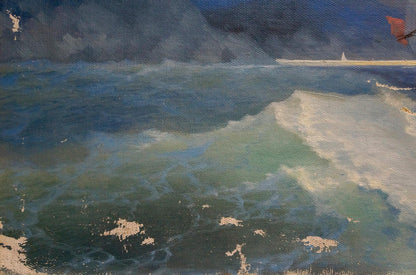 Oil painting The ship was caught in a storm Unknown artist