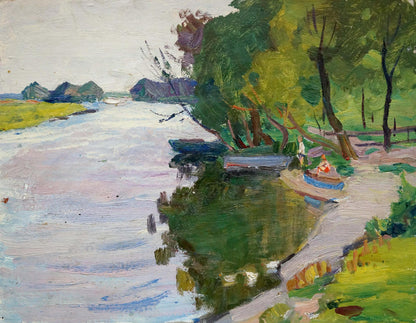 Oil painting Children at the pond Gantman Moses Faybovich