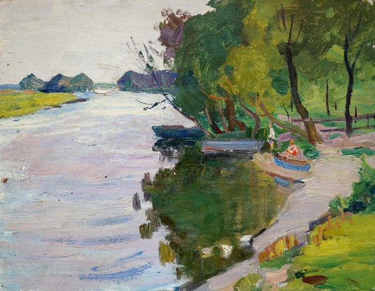 Oil painting Children at the pond Gantman Moses Faybovich