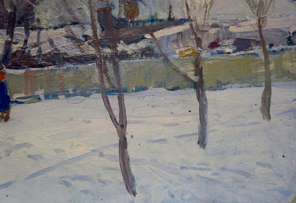 Oil painting Empty winter street Moses Gantman