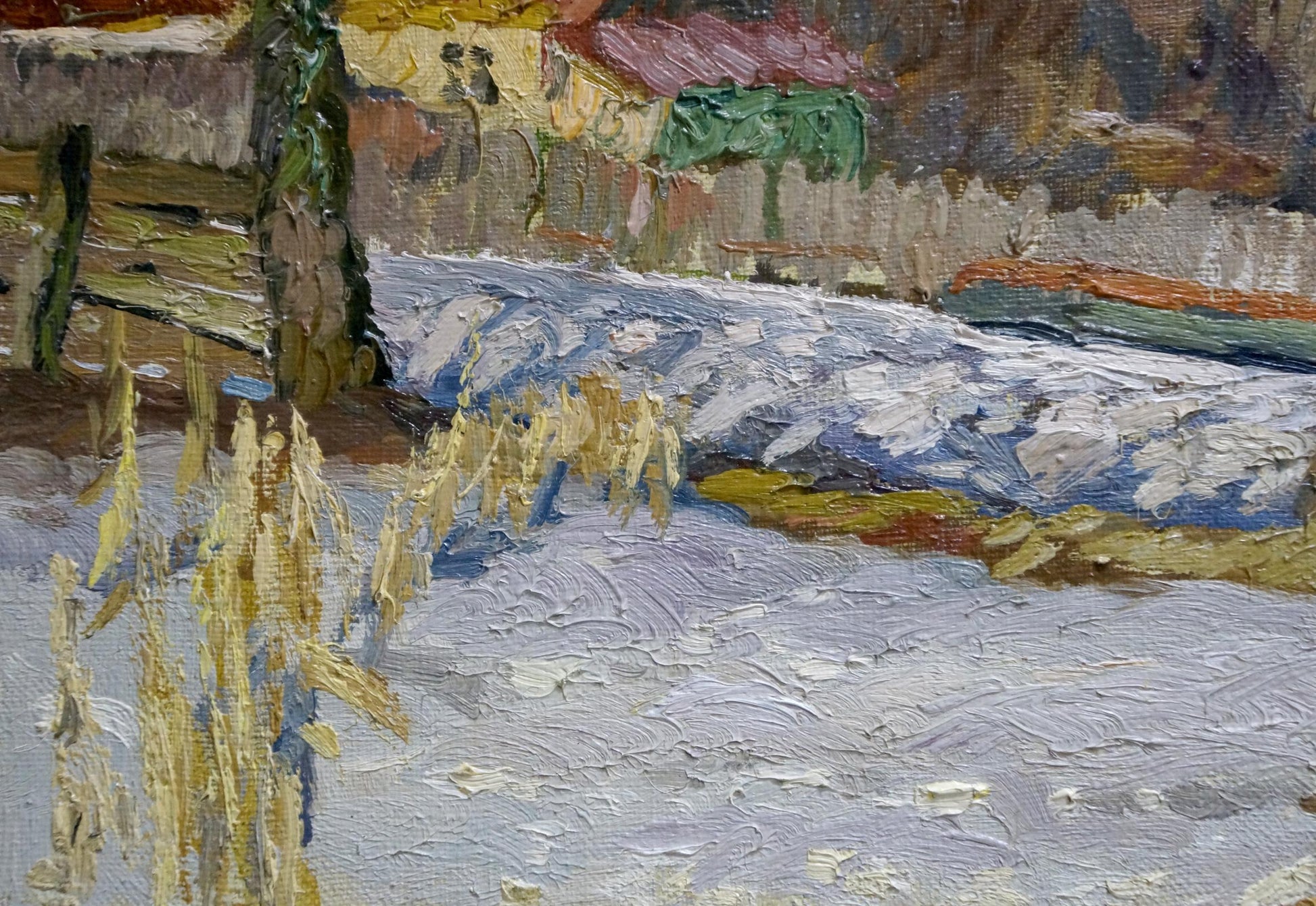 Alexander Fedorovich Mynka created an oil painting featuring houses near the forest