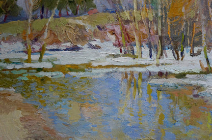 Oil painting River thawing season Alexander Mynka