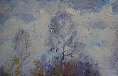 Oil painting The first snow fell in the forest Alexander Mynka
