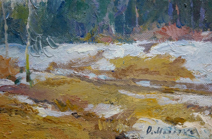 Oil painting The first snow fell in the forest Alexander Mynka