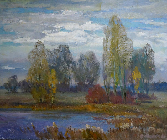 Oil painting River Amidst Fall Foliage Alexander Mynka
