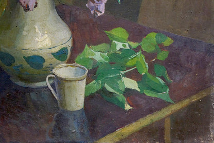 Oil painting Lilac and book Unknown artist