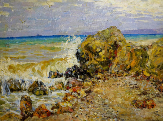 Oil painting Waves crash on the shore Petr Kolomoitsev