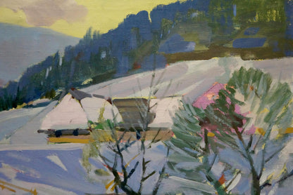 Oil painting Winter landscape in the village Marton Adalbert Aleksandrovich