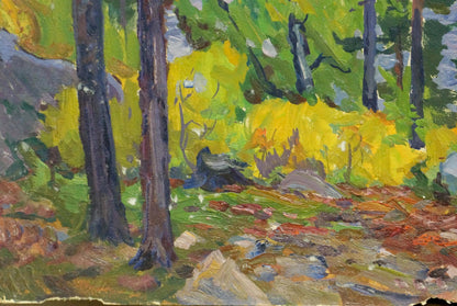 Oil painting Rainy day by the river Anatoly Fomin