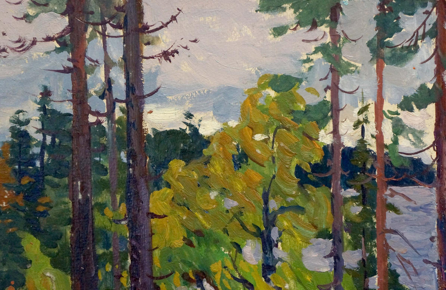 Oil painting Rainy day by the river Anatoly Fomin
