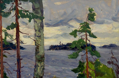 Oil painting Rainy day by the river Anatoly Fomin