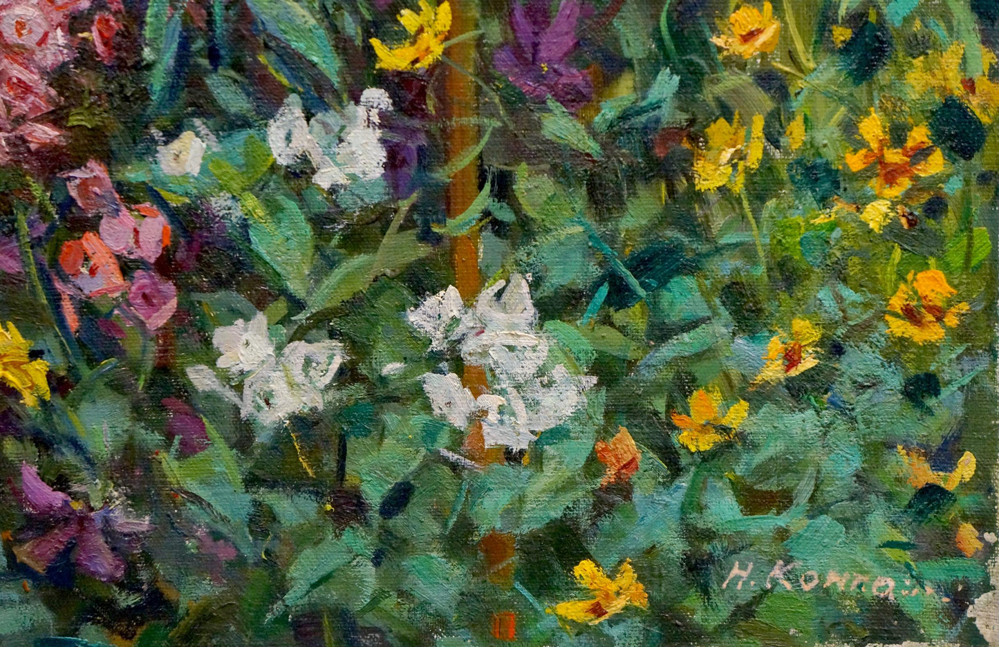 Oil painting Foliage blooms Kompaniyets-Kiyanchenko Nadezhda Dmitriyevna