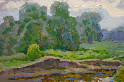 Oil painting In the summer by the river Ruban Grigory Savelievich