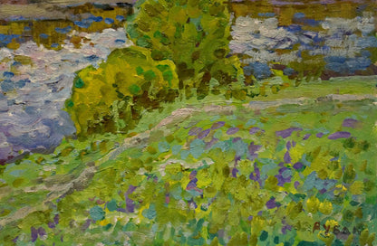 Oil painting In the summer by the river Ruban Grigory Savelievich