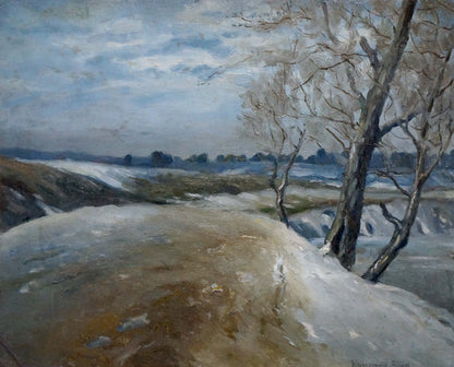 Oil painting Cloudy winter landscape Unknown artist