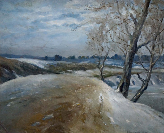Oil painting Cloudy winter landscape Unknown artist