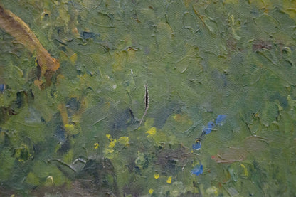 Oil painting Children walk by the pond