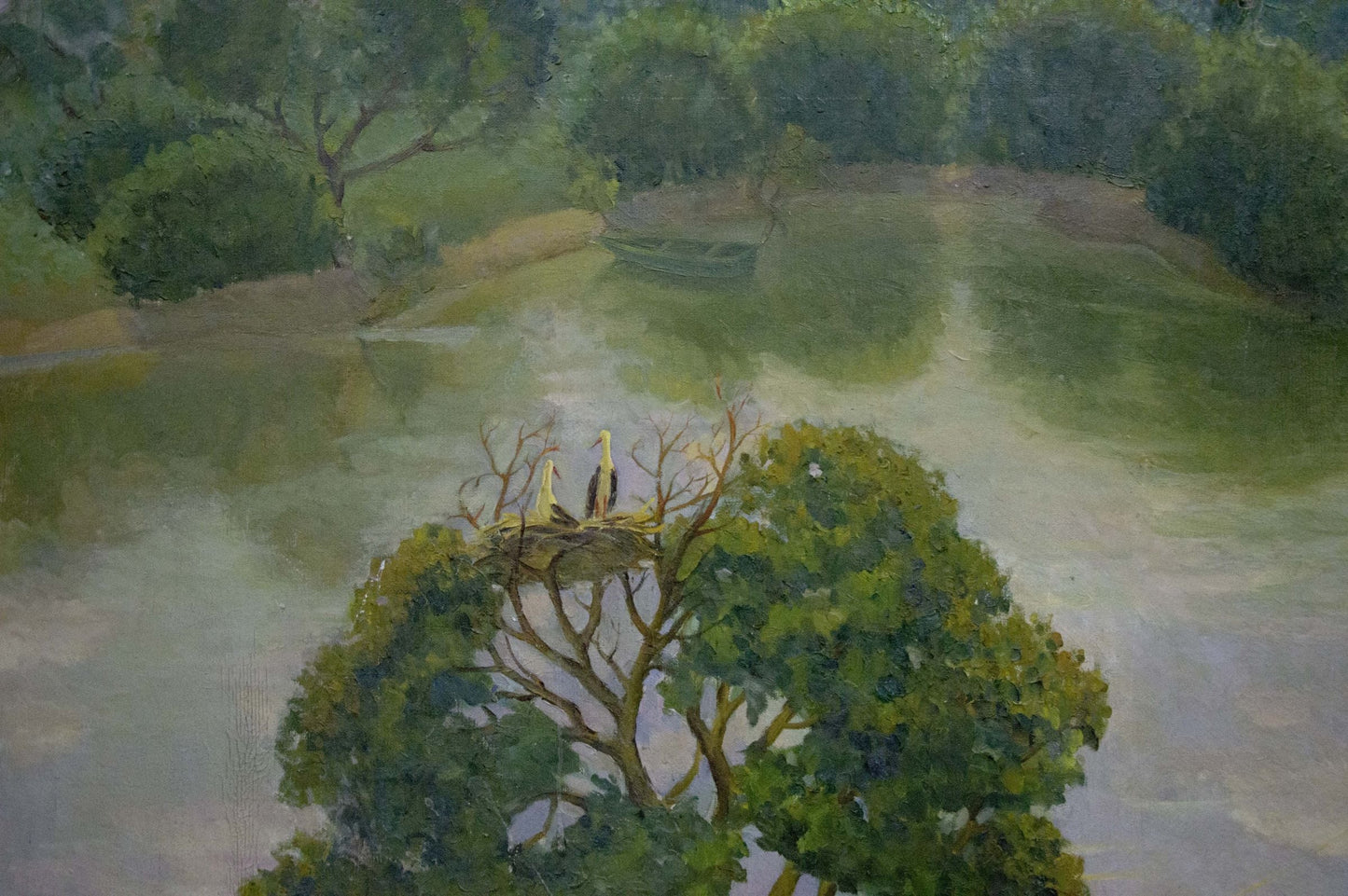 Oil painting Children walk by the pond